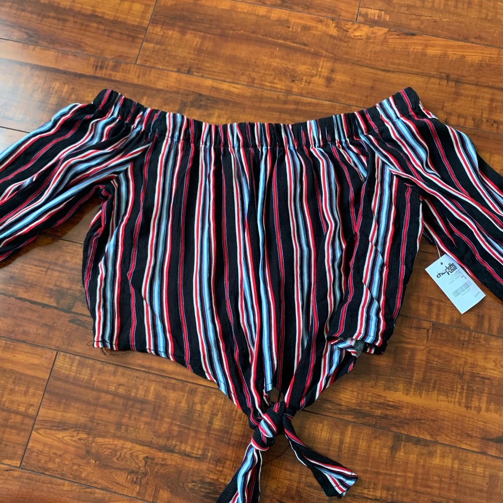 Red/White/Blue Striped Off the Shoulder Top